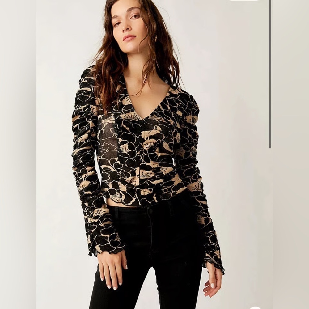 Free People Through The Meadow Ruched Mesh Top (XS)